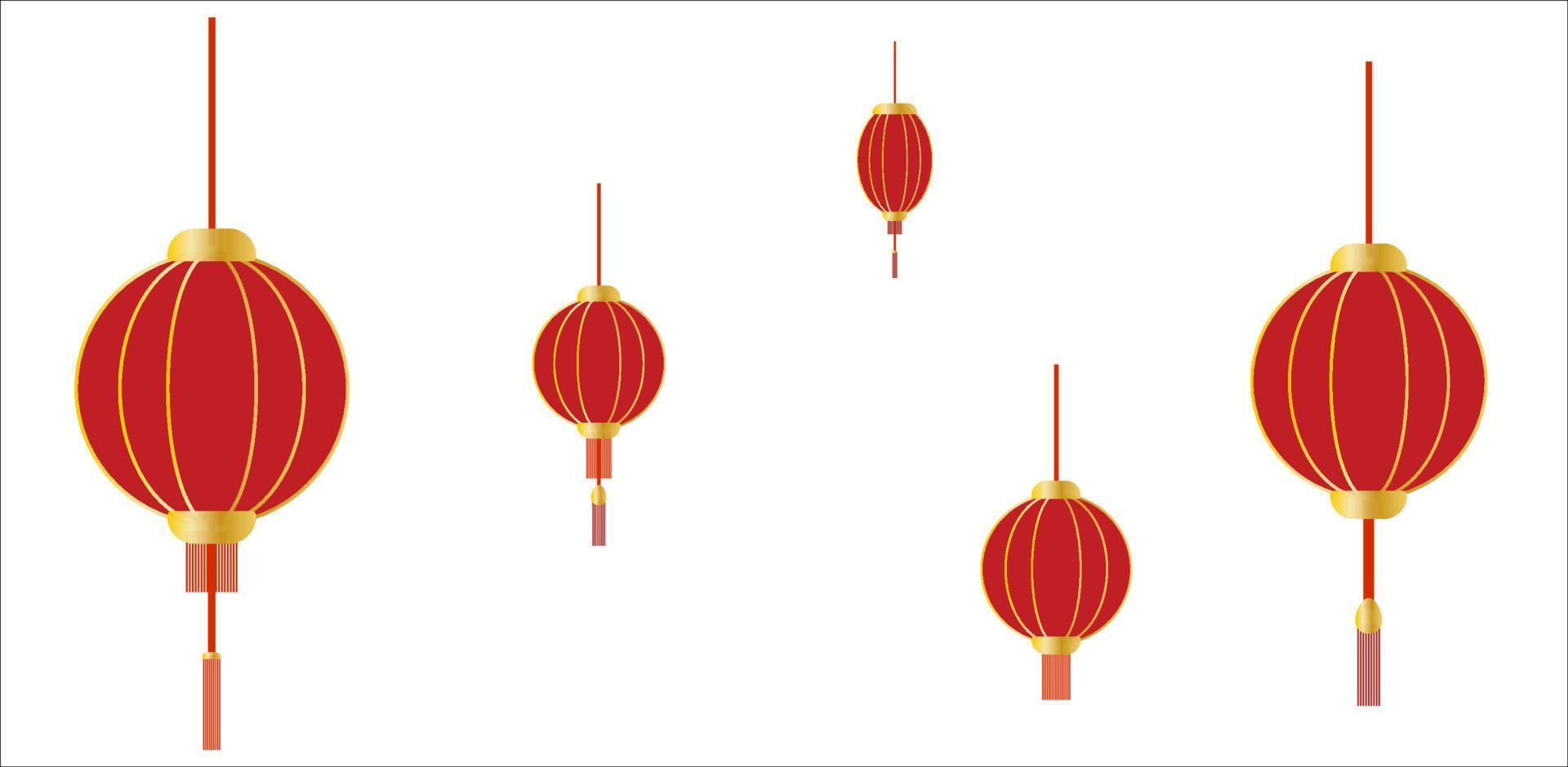 Traditional Chinese Red with Golden Gradient Festival Lantern Set vector