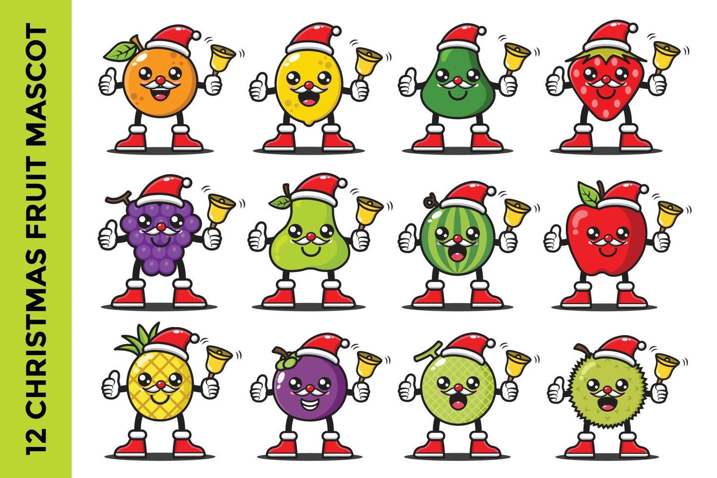 fruit mascot cartoon illustration celebrating christmas vector