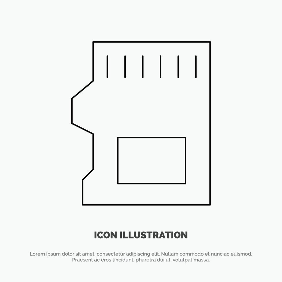 vector de icono de línea de datos de almacenamiento de tarjeta sd sd