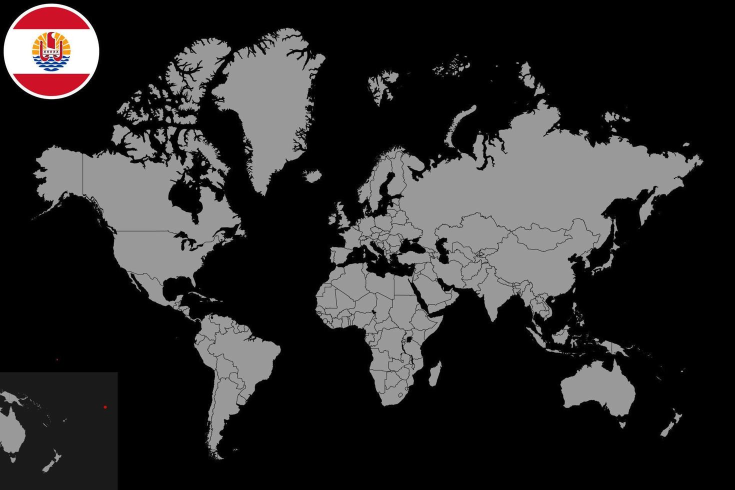 Pin map with French Polynesia flag on world map. Vector illustration.
