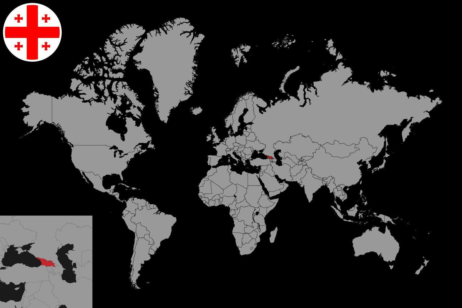 pin mapa con bandera de georgia en el mapa mundial. ilustración vectorial vector