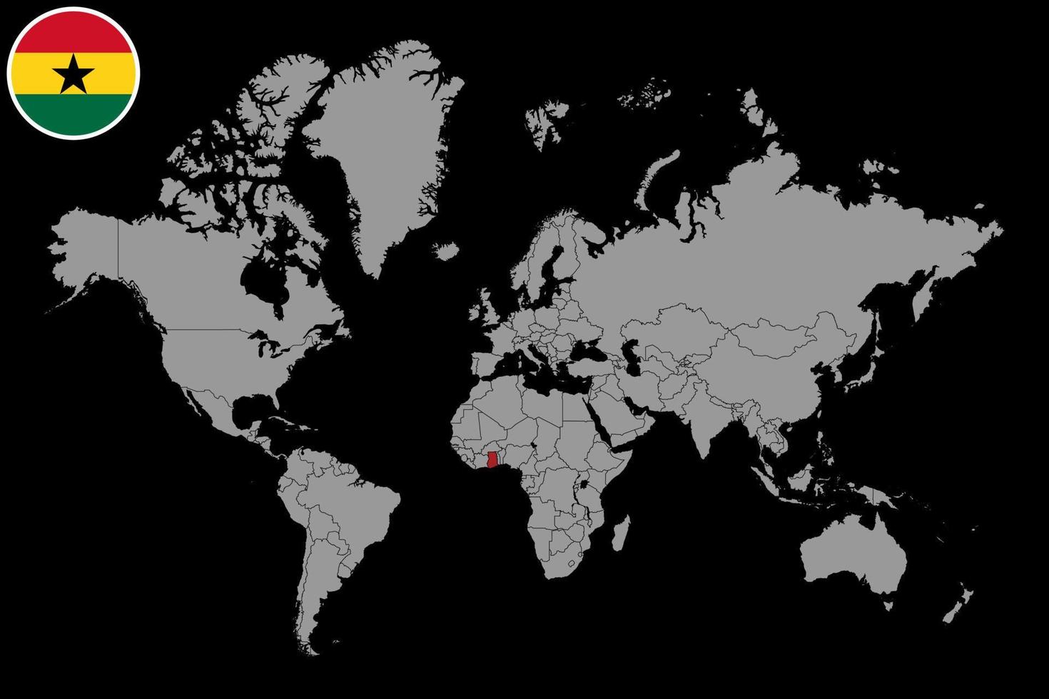 pin mapa con la bandera de ghana en el mapa mundial. ilustración vectorial vector