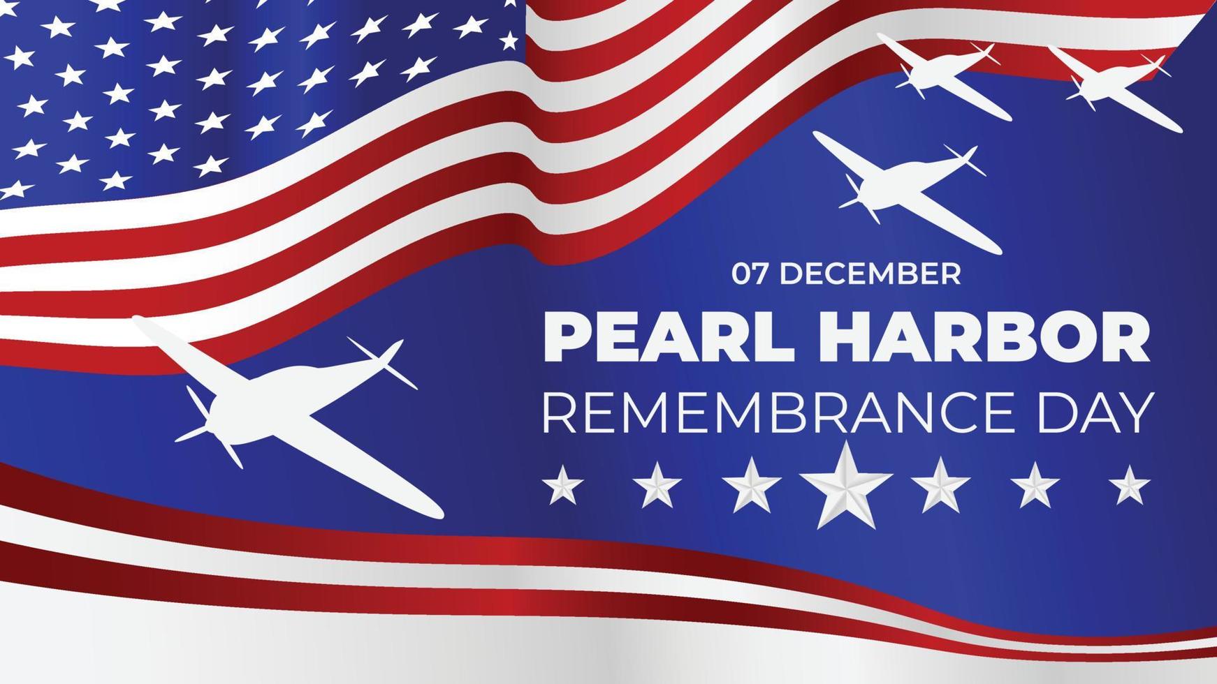 Pearl Harbor Remembrance Day background with us waving flag and three planes vector