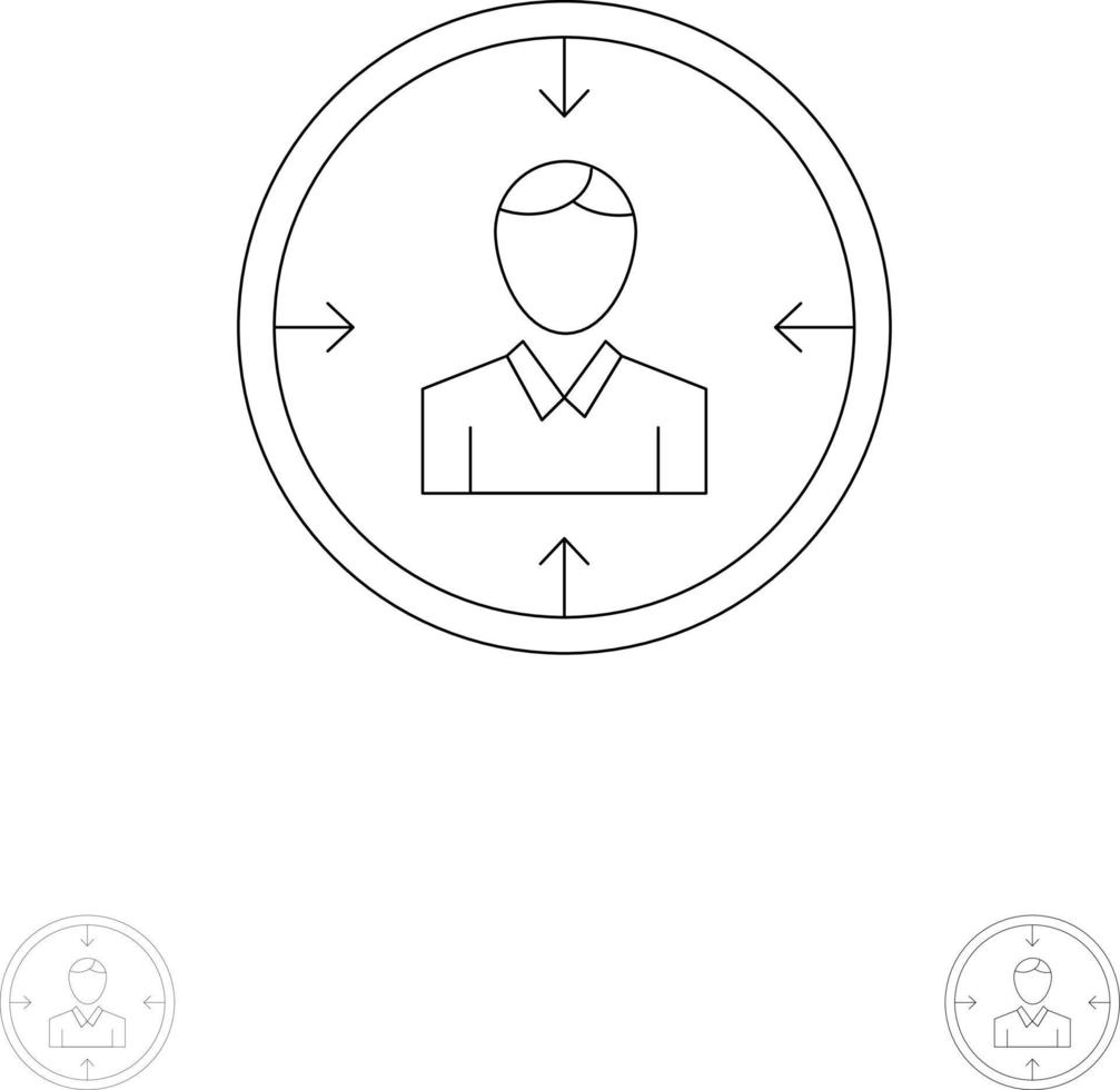 Target Employee Hr Hunting Personal Resources Resume Bold and thin black line icon set vector
