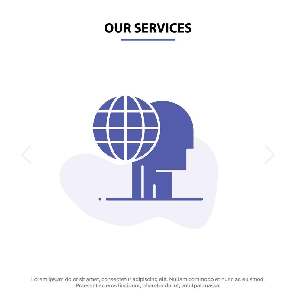 Our Services Global Marketing Finance Global Marketing Outsource Solid Glyph Icon Web card Template vector