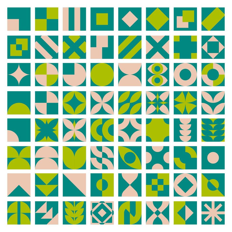 Bauhaus style blocks set. Abstract geometric patterns from circles triangles squares. Contemporary neoplasticism minimalistic design. Eco organic colors. Vector illustration to create trendy posters