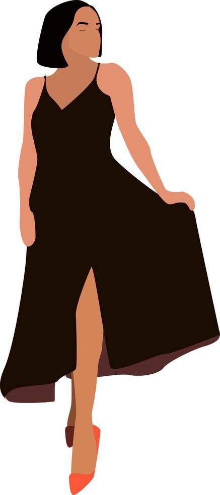 chica con vestido marrón, ilustración, vector sobre fondo blanco.