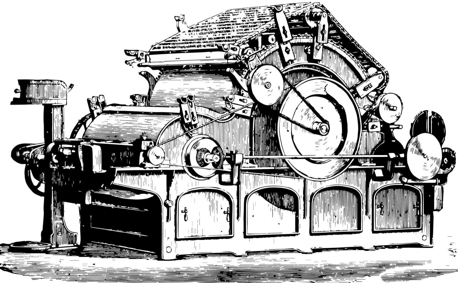 Flat Carding Machine, vintage illustration. vector