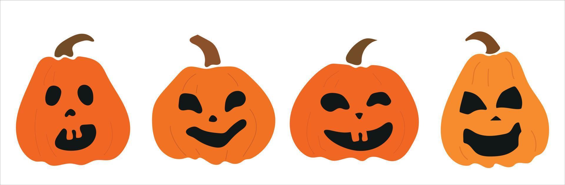 Set of scary Halloween pumpkins. Pumpkin lantern, Halloween symbol. Design template on a light background. Vector drawing. Happy Halloween.