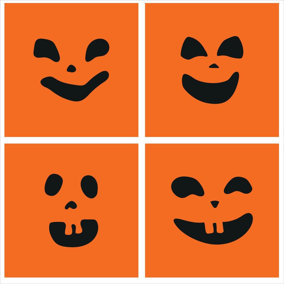 Scary face on an orange background for Halloween. Pumpkin lantern, Halloween symbol. Design template on a light background. Vector drawing. Happy Halloween.