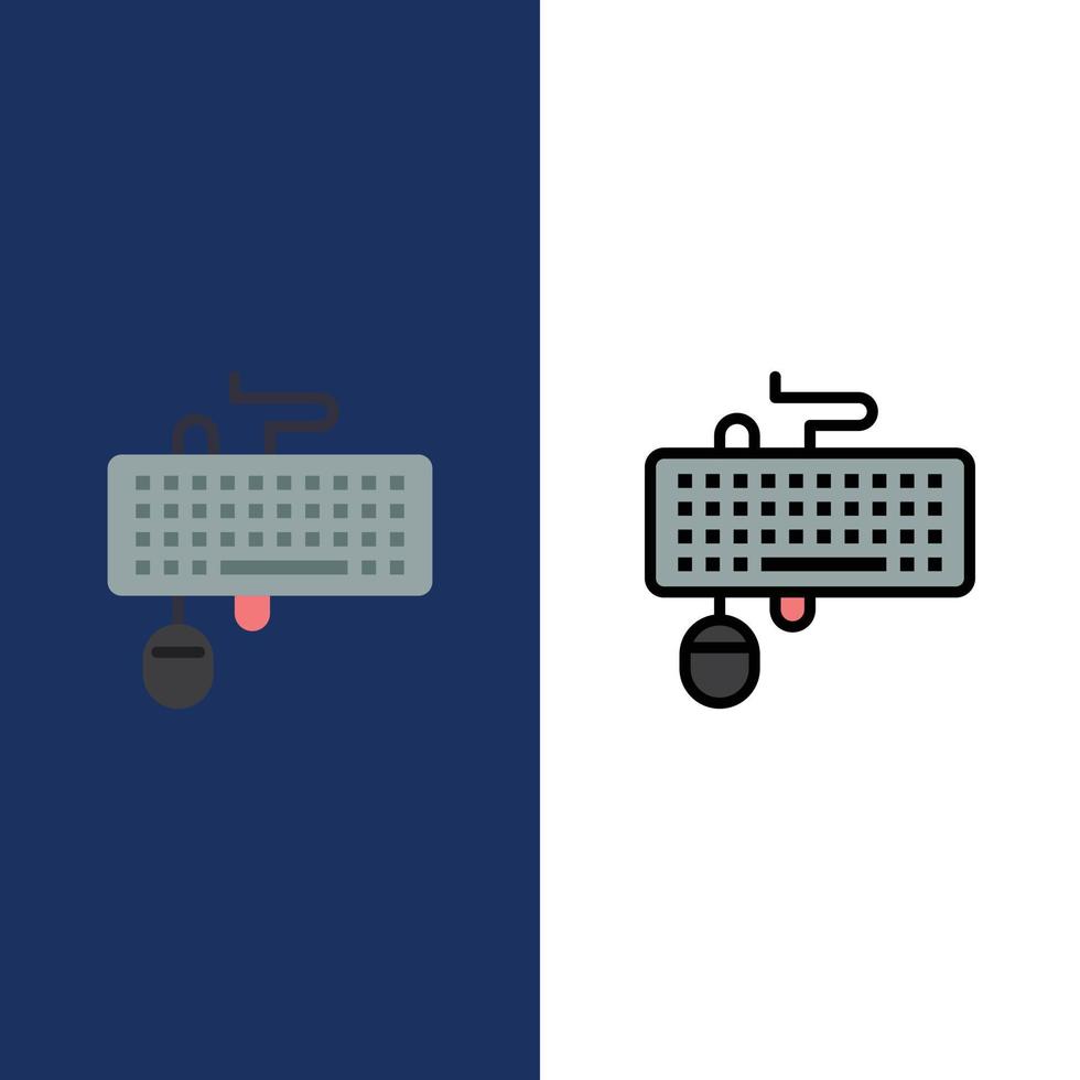 Device Interface Keyboard Mouse Obsolete  Icons Flat and Line Filled Icon Set Vector Blue Background