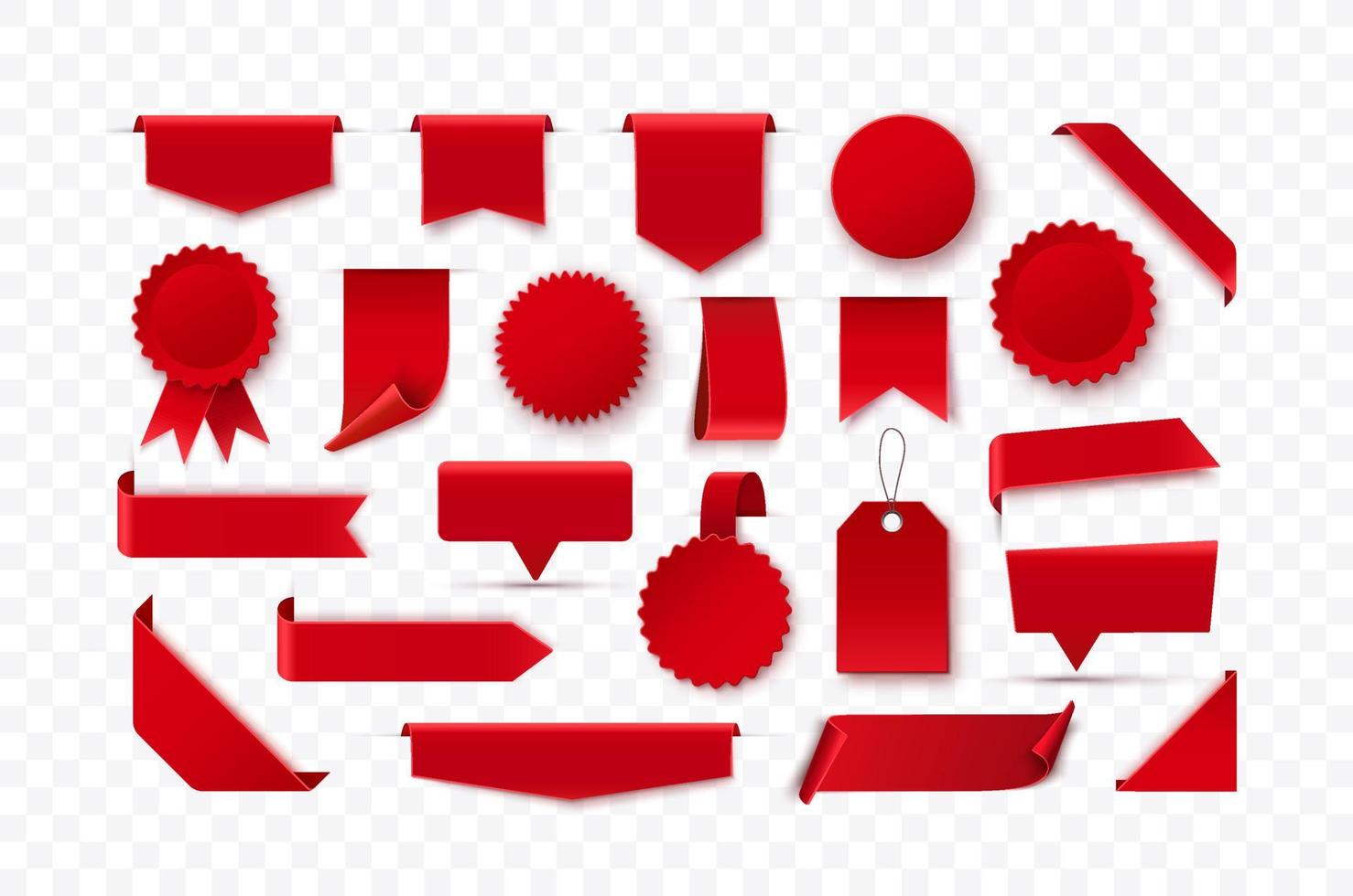 Set Of Blank Red Ribbons, Tags, Badges, And Labels Isolated. vector