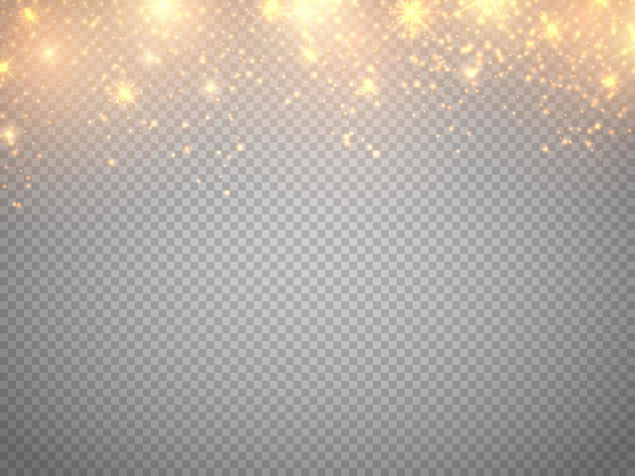 Golden bokeh lights with glowing particles isolated. vector