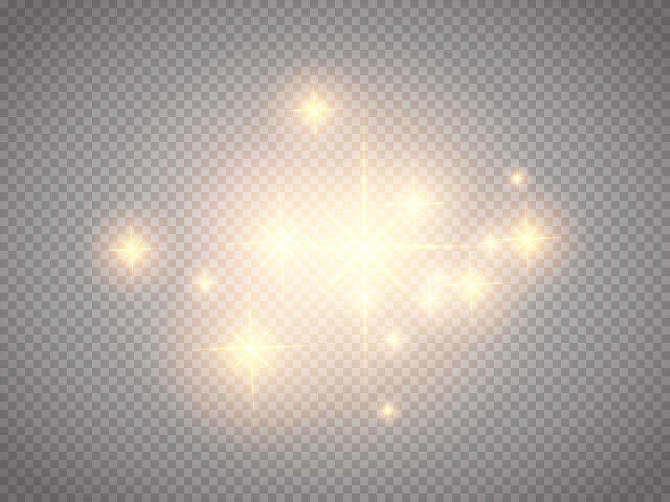 Golden bokeh lights with glowing particles isolated. vector