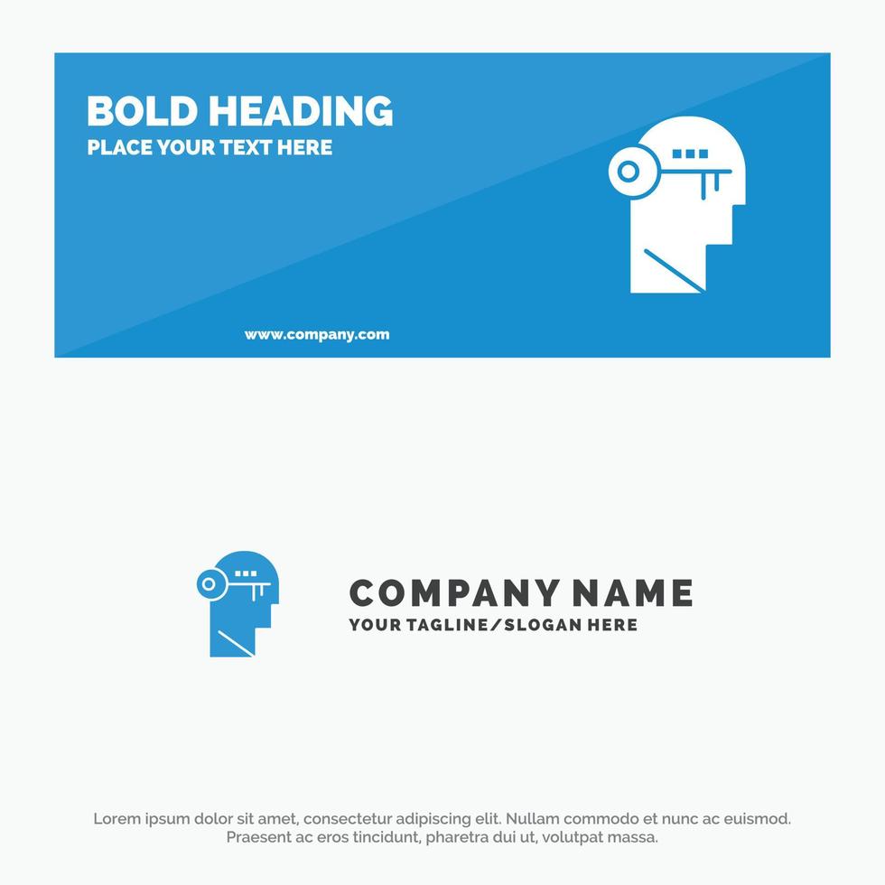 Brain Key Lock Mind Unlock SOlid Icon Website Banner and Business Logo Template vector