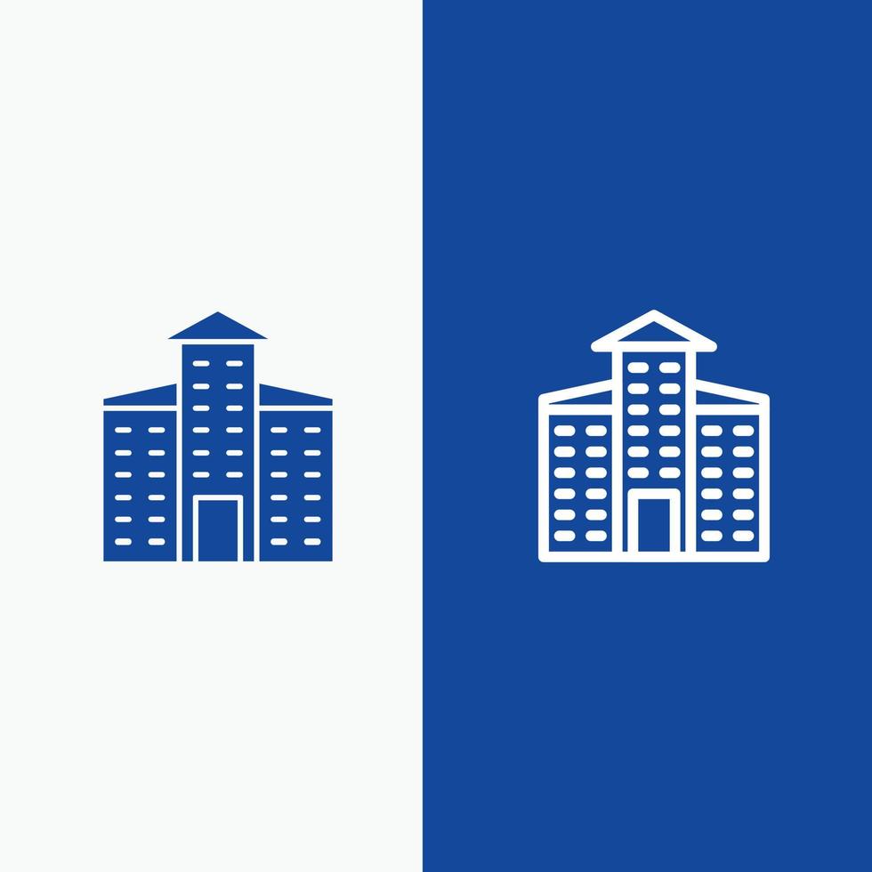Building City Construction Line and Glyph Solid icon Blue banner Line and Glyph Solid icon Blue bann vector