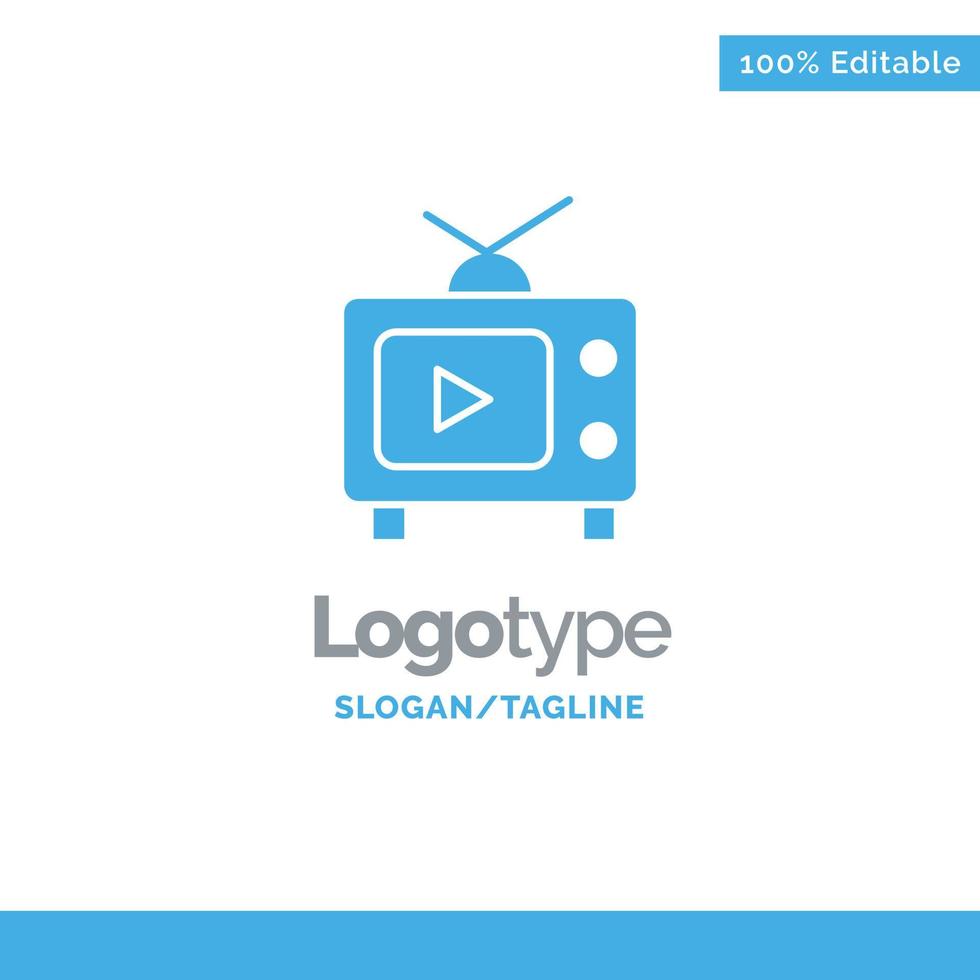 tv televisión reproducir video azul sólido logotipo plantilla lugar para eslogan vector