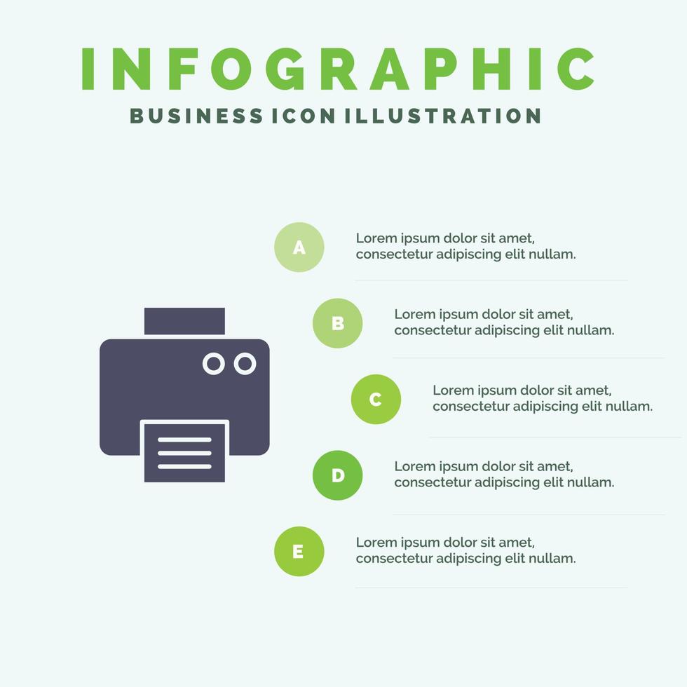 Printer Print Printed Machine Solid Icon Infographics 5 Steps Presentation Background vector