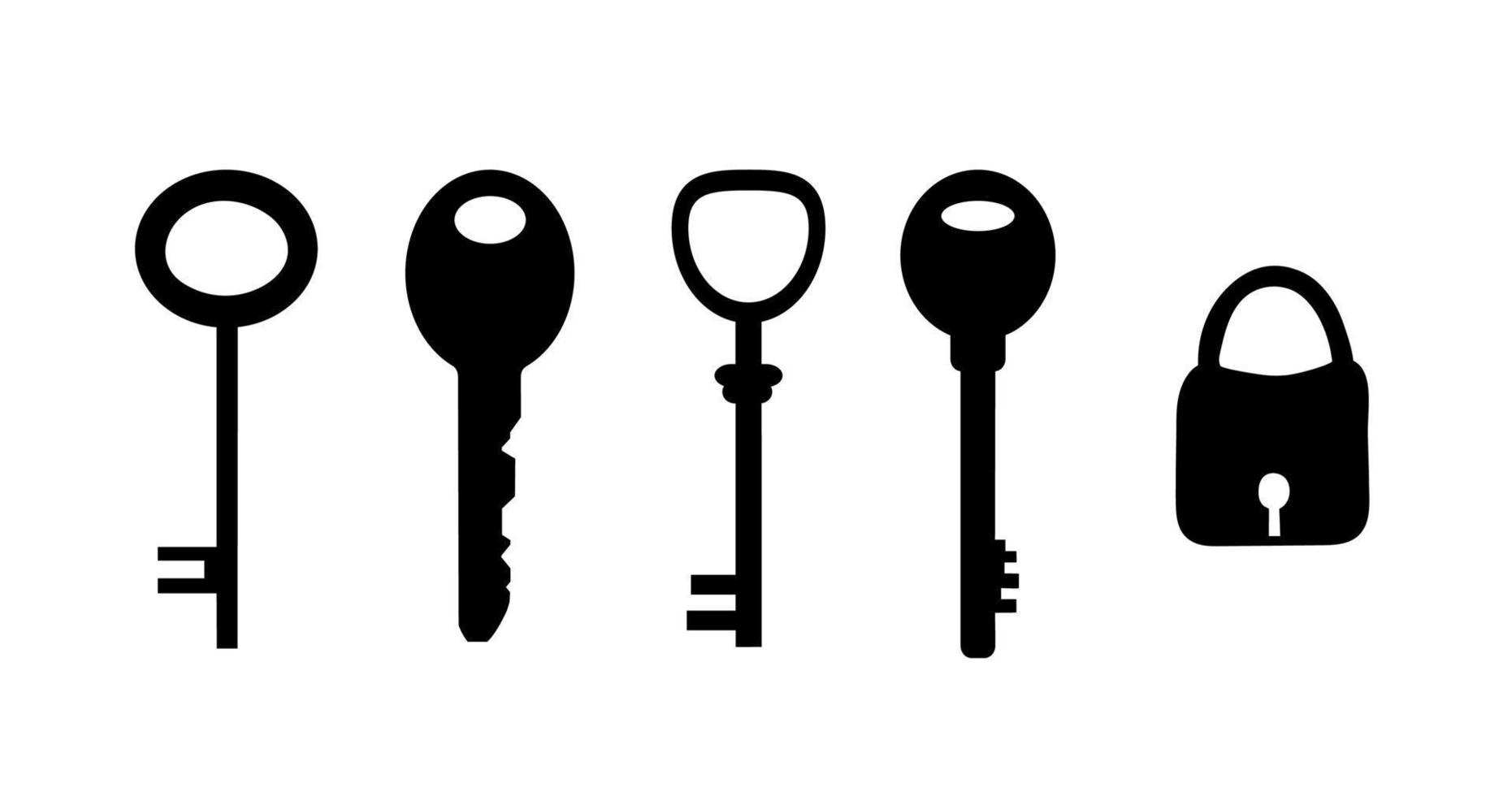 Set of keys in flat style. Vector illustration isolated on white background.