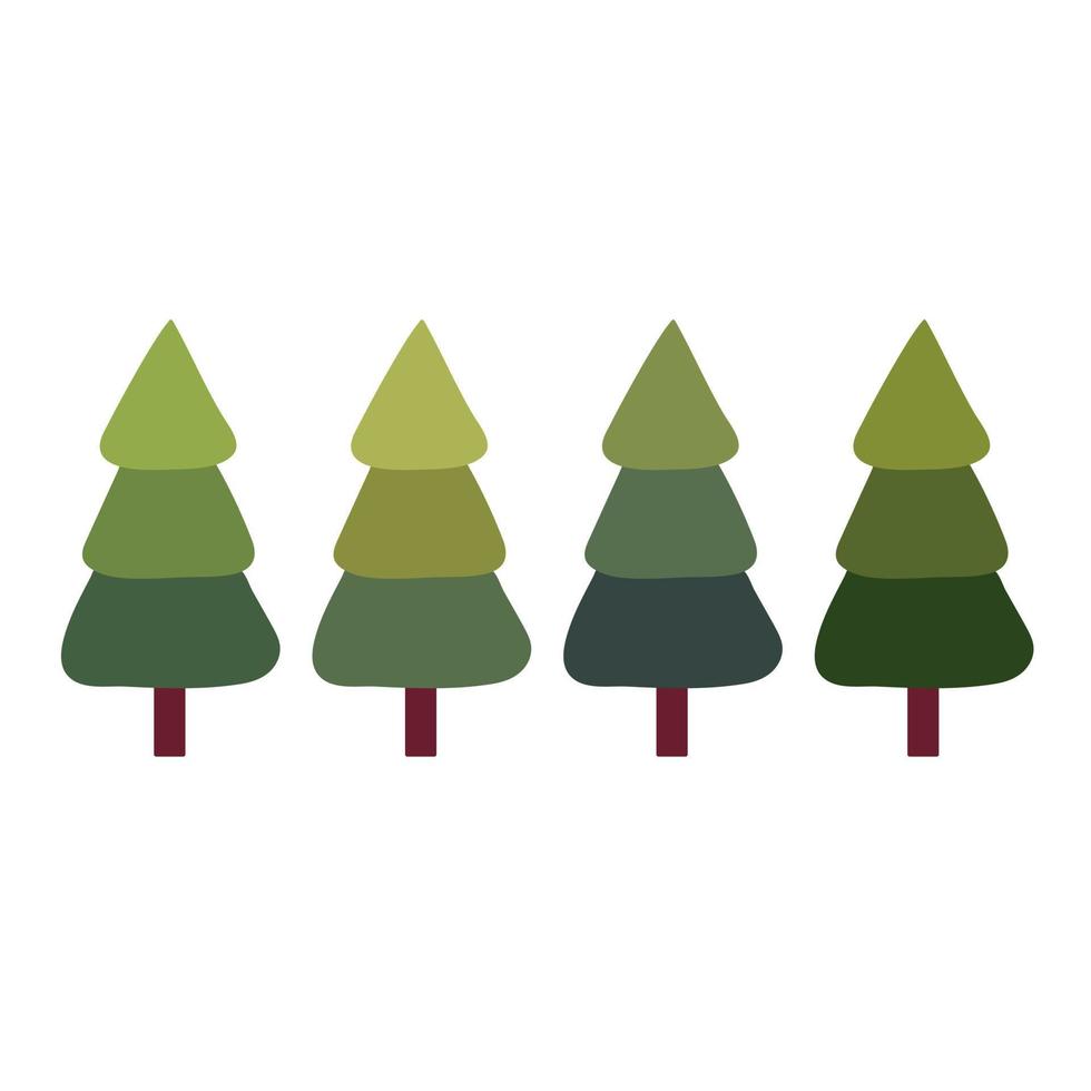 Illustration of Christmas trees. A set of icons of isolated vector illustrations. New Years and xmas traditional symbol tree. Merry Christmas and Happy New Year.