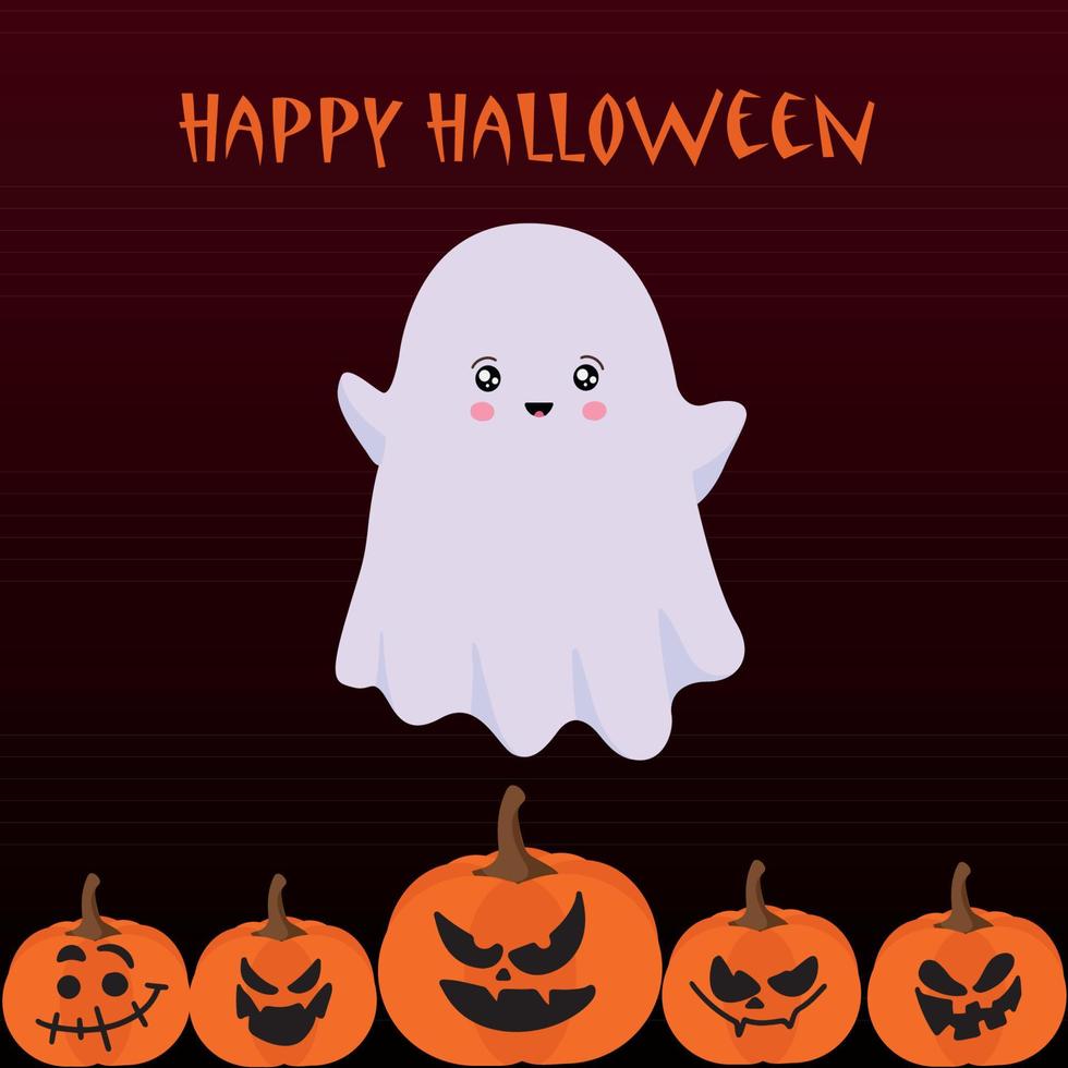Flying ghost ghost Boo. Happy Halloween. The white ghost. Flat design. Vector illustration.