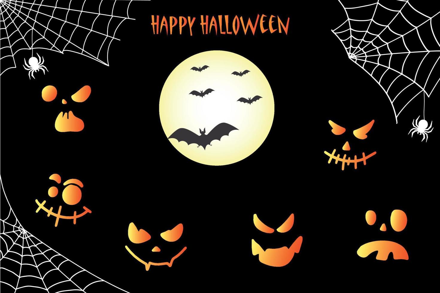 Bat, net and pumpkins. Halloween background with bat and hand drawn pumpkins. vector