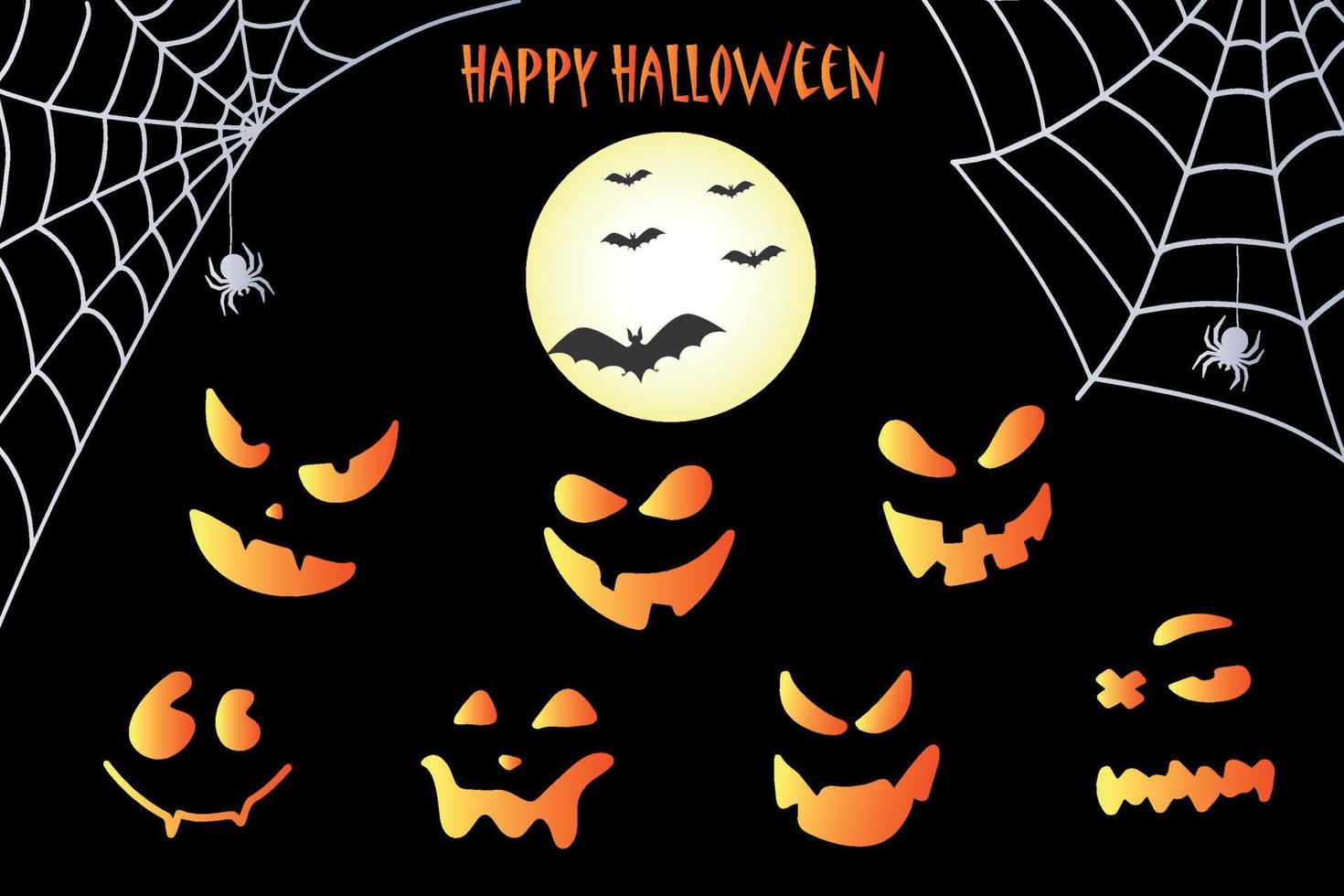 murciélago, red y calabazas. fondo de halloween con murciélagos y calabazas dibujadas a mano. vector