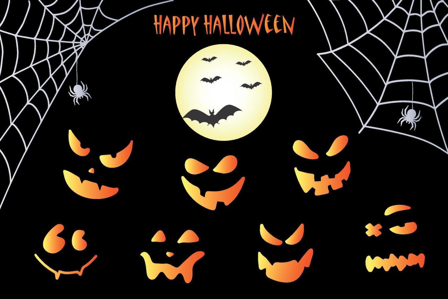 Bat, net and pumpkins. Halloween background with bat and hand drawn pumpkins. vector