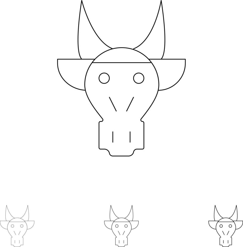 animales de adorno toro cráneo indio audaz y delgada línea negra conjunto de iconos vector