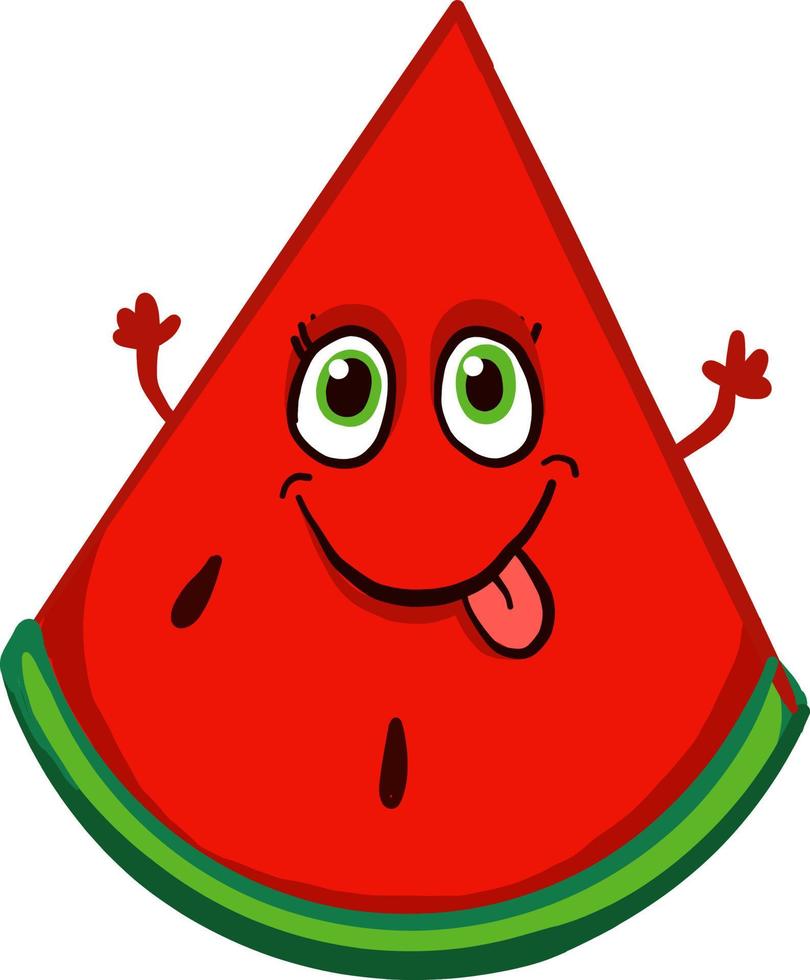 Watermelon in a funny mode, illustration, vector on white background.