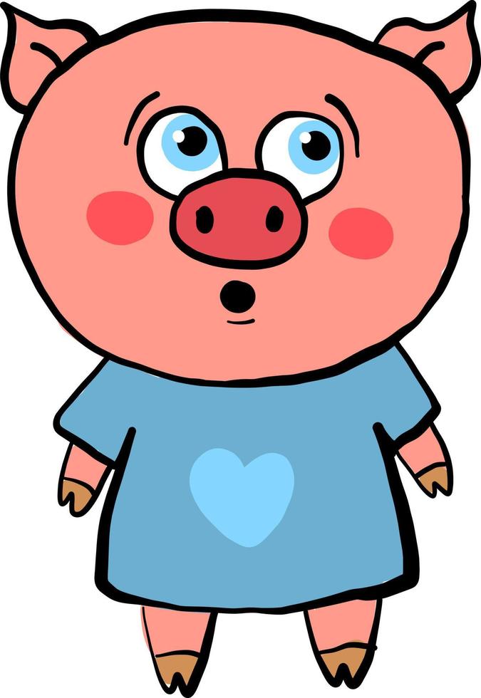 Surprised pig, illustration, vector on white background