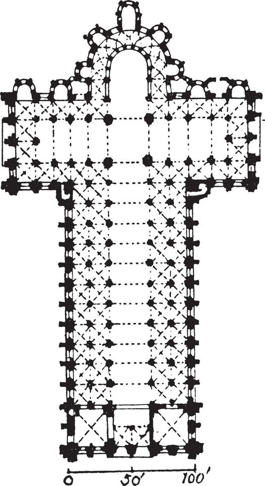 Section of Notre-Dame du Port,  large churches, vintage engraving. vector