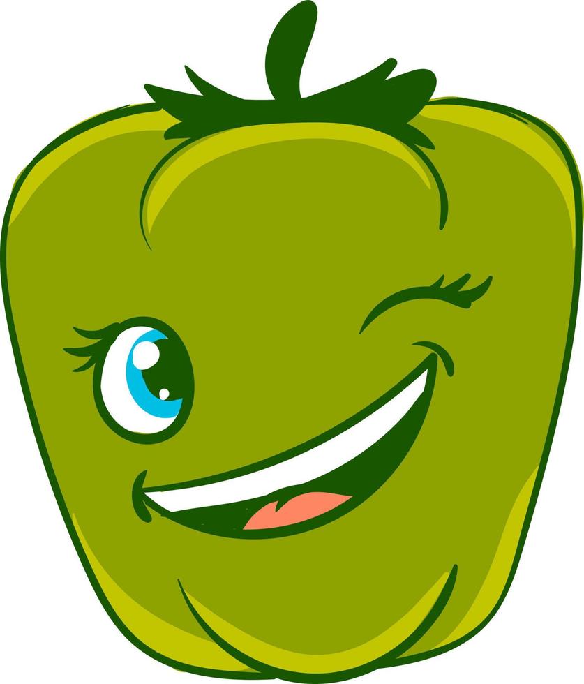 Winking green pepper, illustration, vector on white background