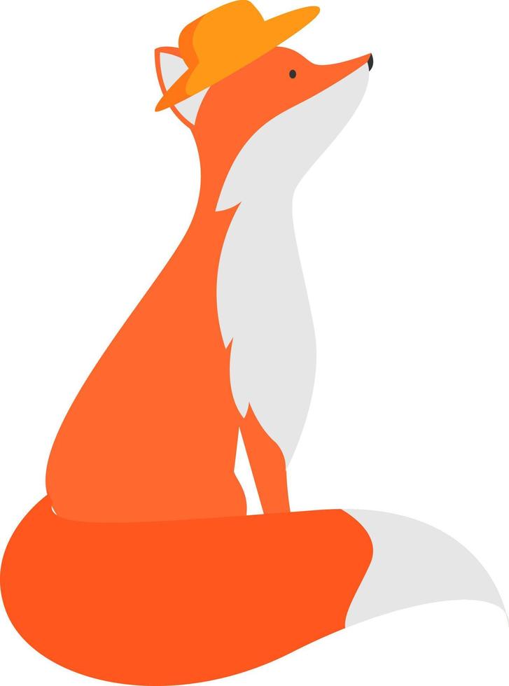 Fox with hat, illustration, vector on white background.