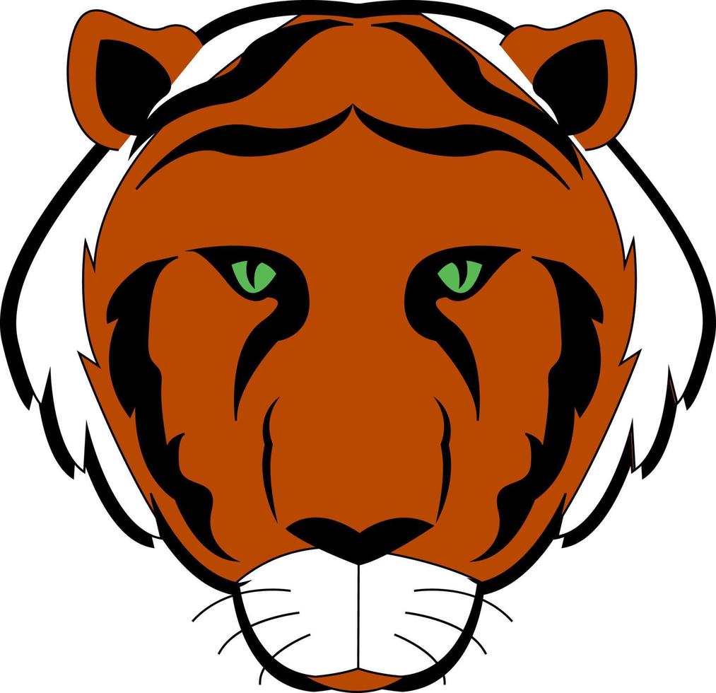 Tiger with green eyes, illustration, vector on white background.