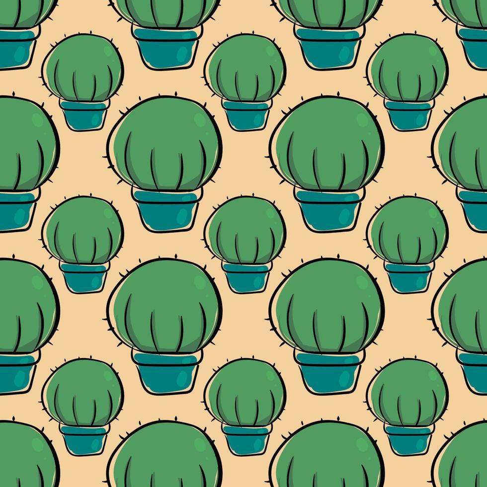 Rounded cactus in pot pattern , illustration, vector on white background