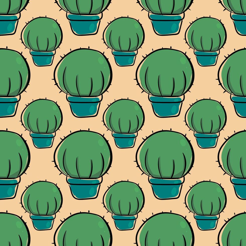 Rounded cactus in pot pattern , illustration, vector on white background