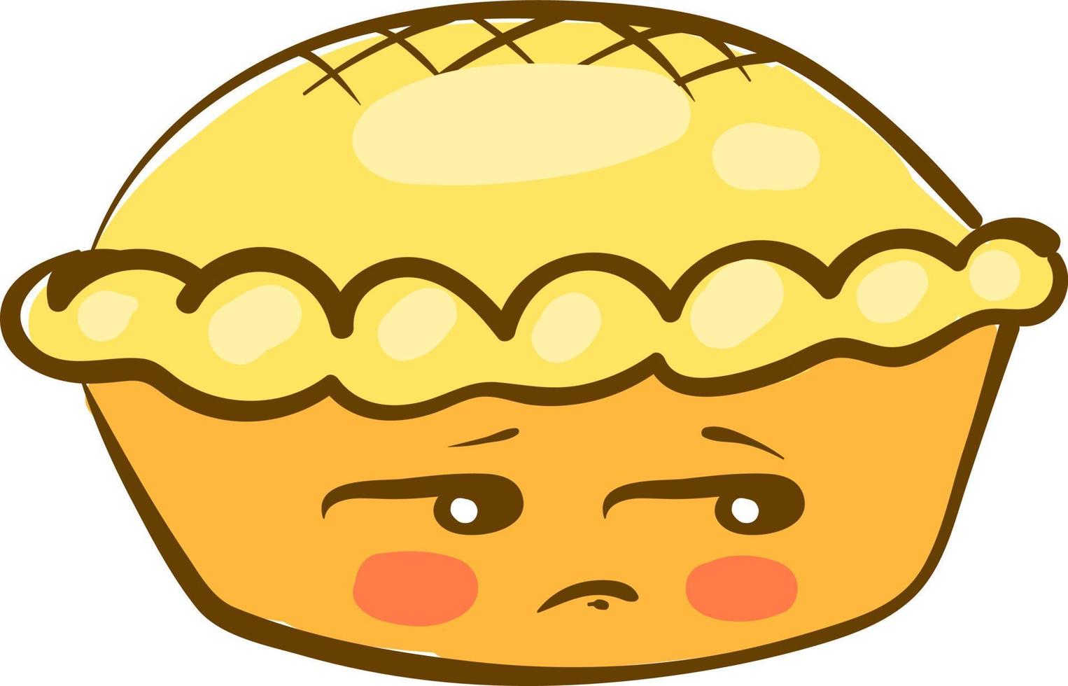 Sad round pie, illustration, vector on white background.