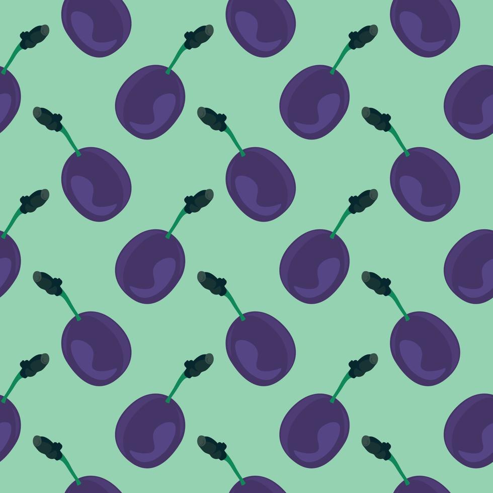 Cute plum purple ,seamless pattern on mint green background. vector
