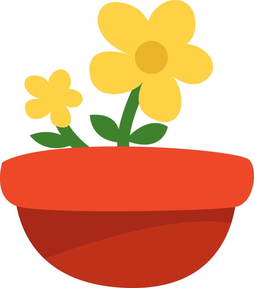 Yellow flower in pot, illustration, vector on a white background.