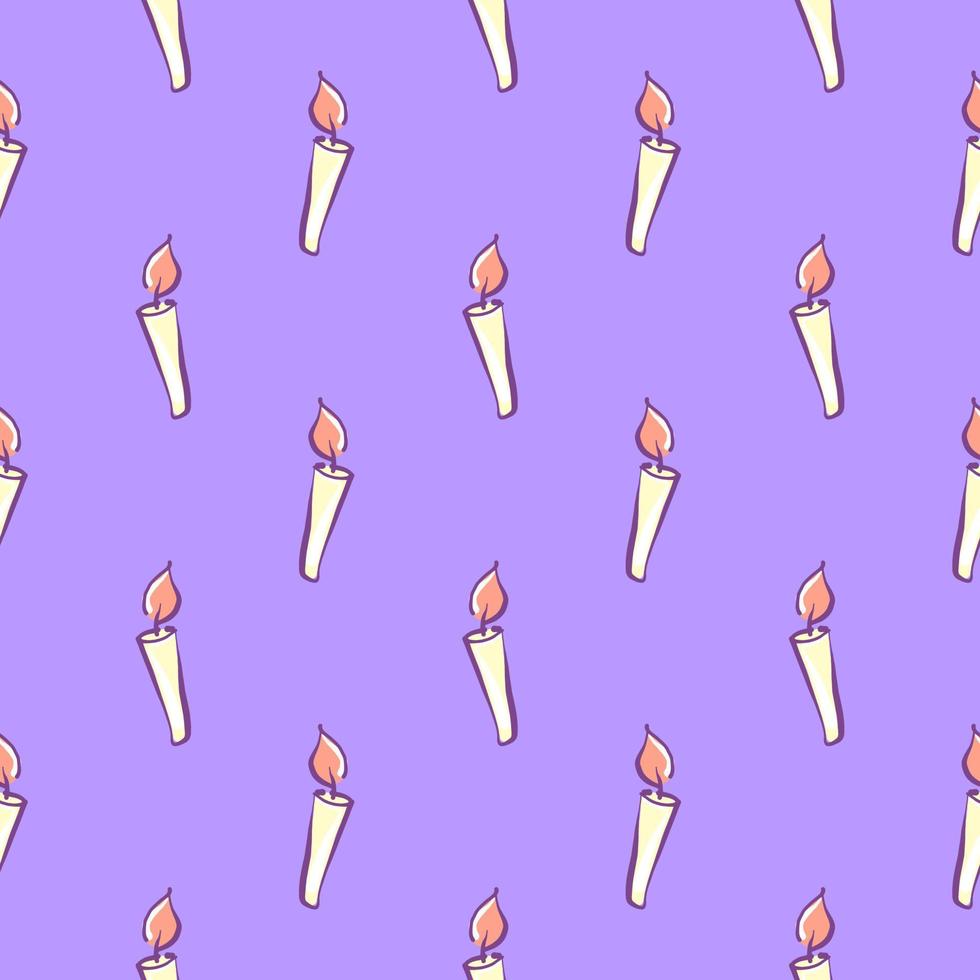 Small candle, seamless pattern on a light purple background. vector