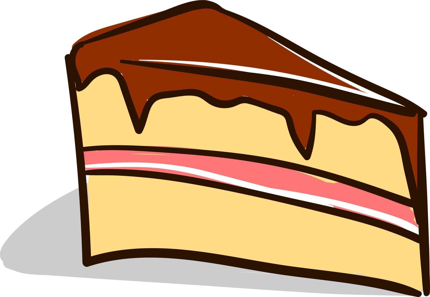 Trozo de tarta de chocolate, ilustración, vector sobre fondo blanco.