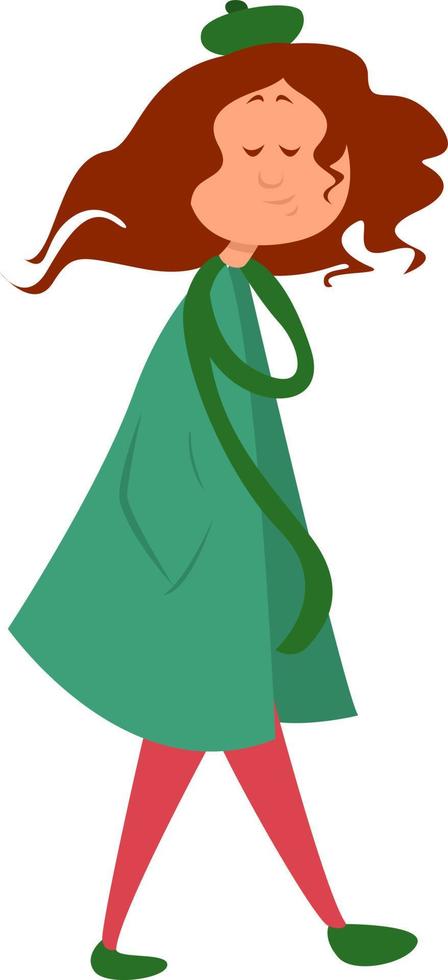 Girl dressed in green, illustration, vector on a white background.
