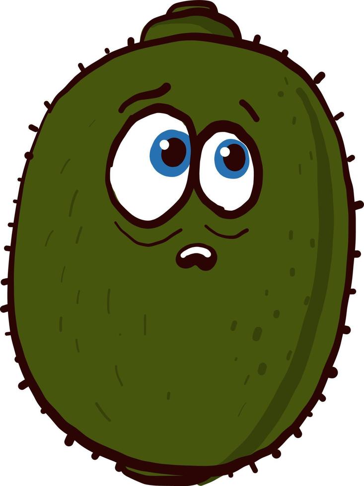 Sad kiwi fruit , illustration, vector on white background