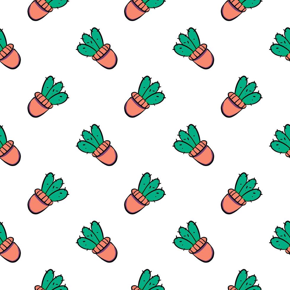 pequeño cactus, patrón sin costuras sobre fondo blanco. vector