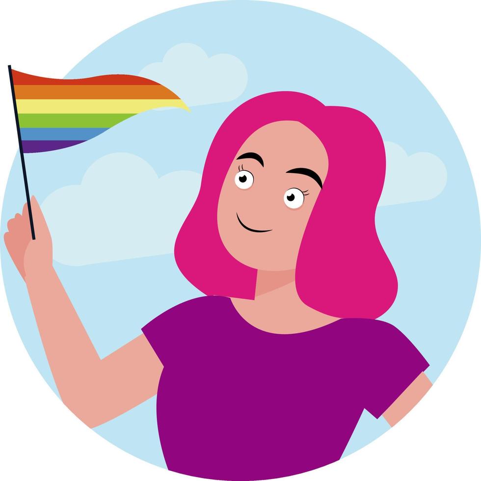 chica con bandera lgbt, ilustración, vector sobre fondo blanco