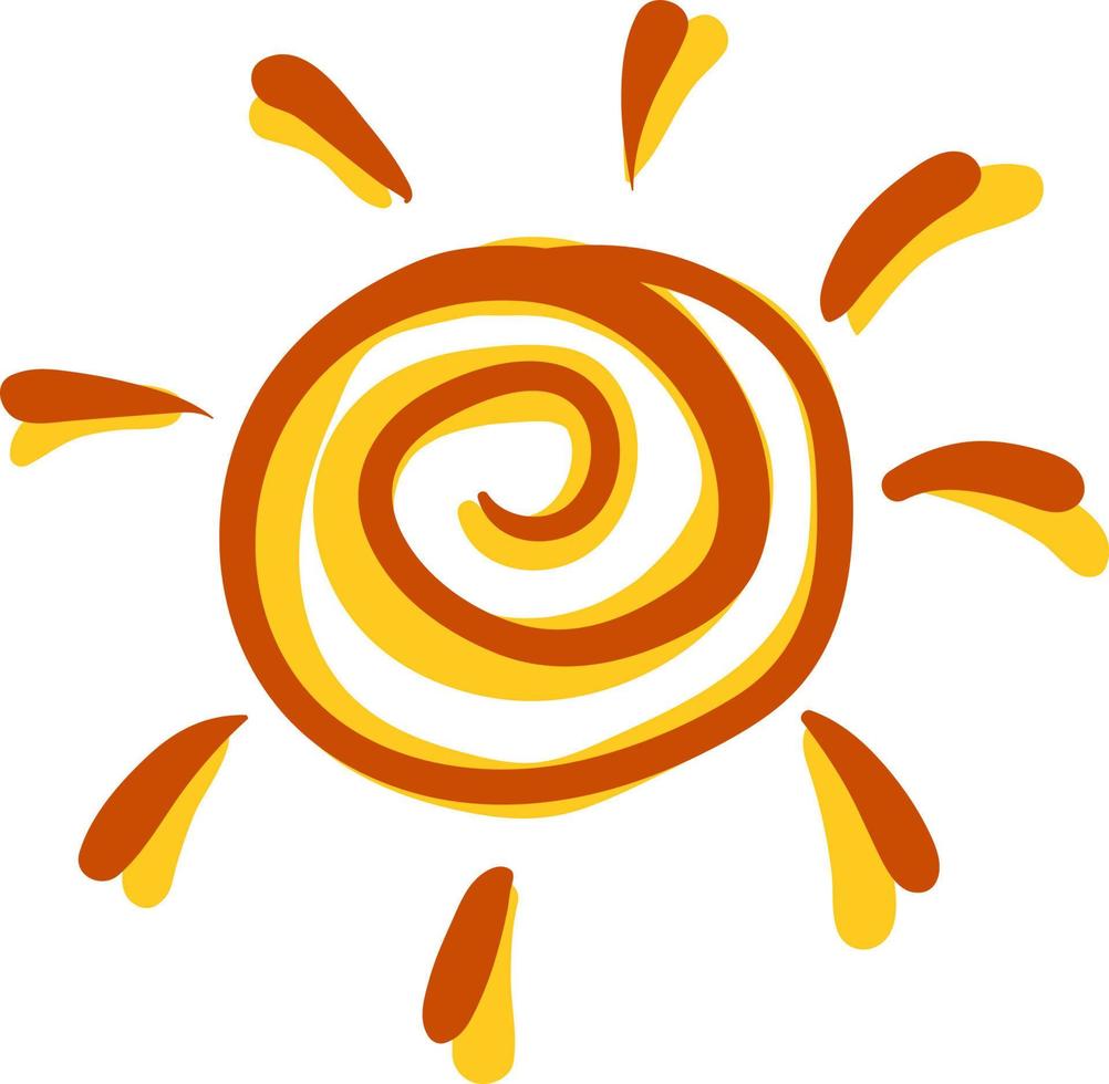 Sun drawing, illustration, vector on white background.