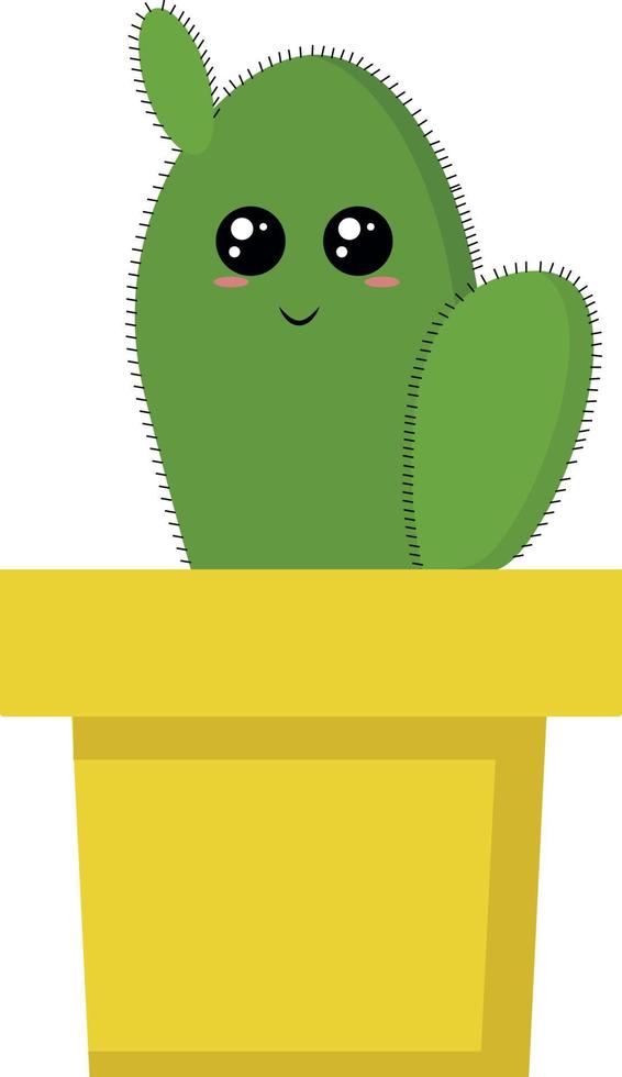 Cute cactus in a pot, illustration, vector on white background.