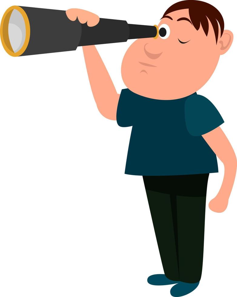 Man with hand telescope, illustration, vector on white background