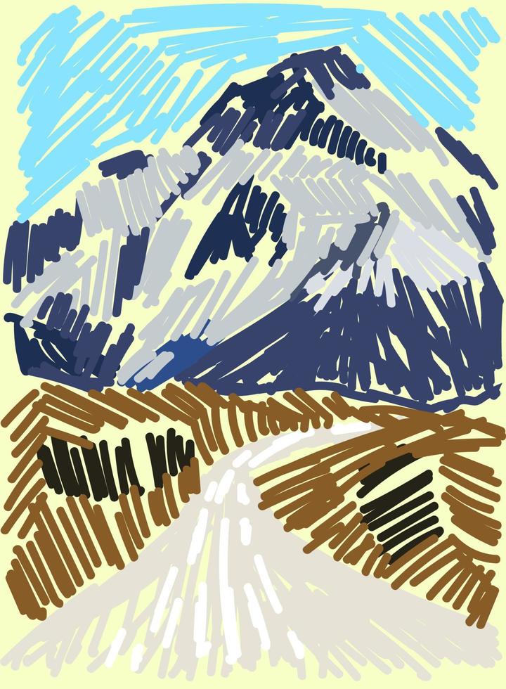 Road to mountain, illustration, vector on white background.